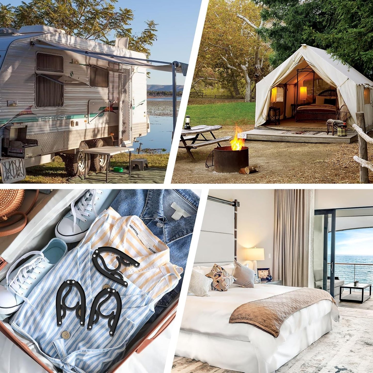 24 Pcs Travel Hangers - Portable Folding Clothes Hangers Travel Accessories Foldable Clothes Drying Rack for Trave (Black)