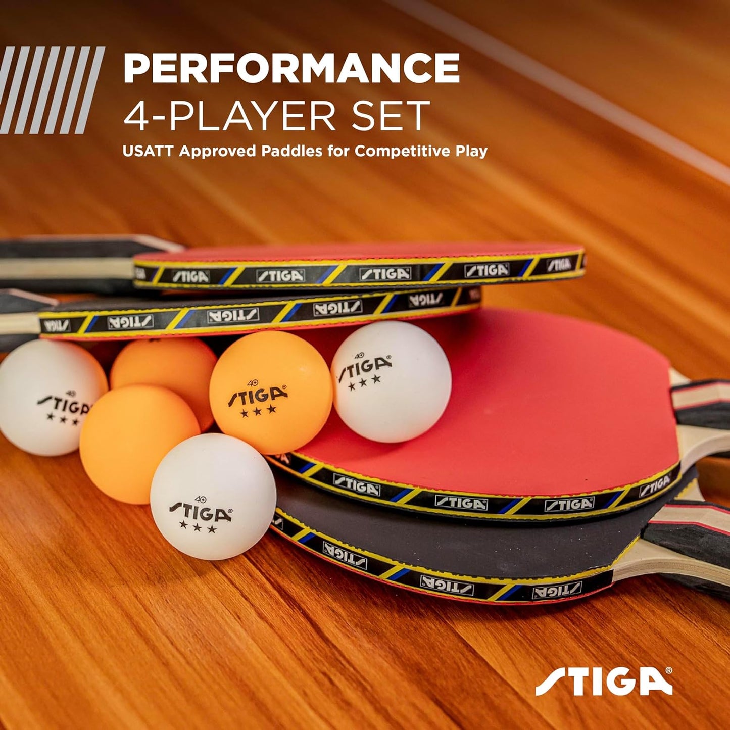 Performance 2 or 4 Player Table Tennis Set – USATT Approved Rackets and 3-Star Balls – 5-Ply Blade & Flared Handle – Perfect for Skill Development