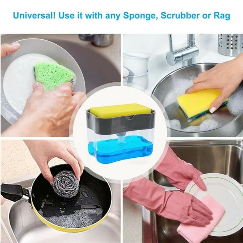 Kitchen Tools Portable Detergent Dispenser Set for Kitchen Dish Soap Box with Sponge Holder Hand Press Foam Soap Dispenser Pump