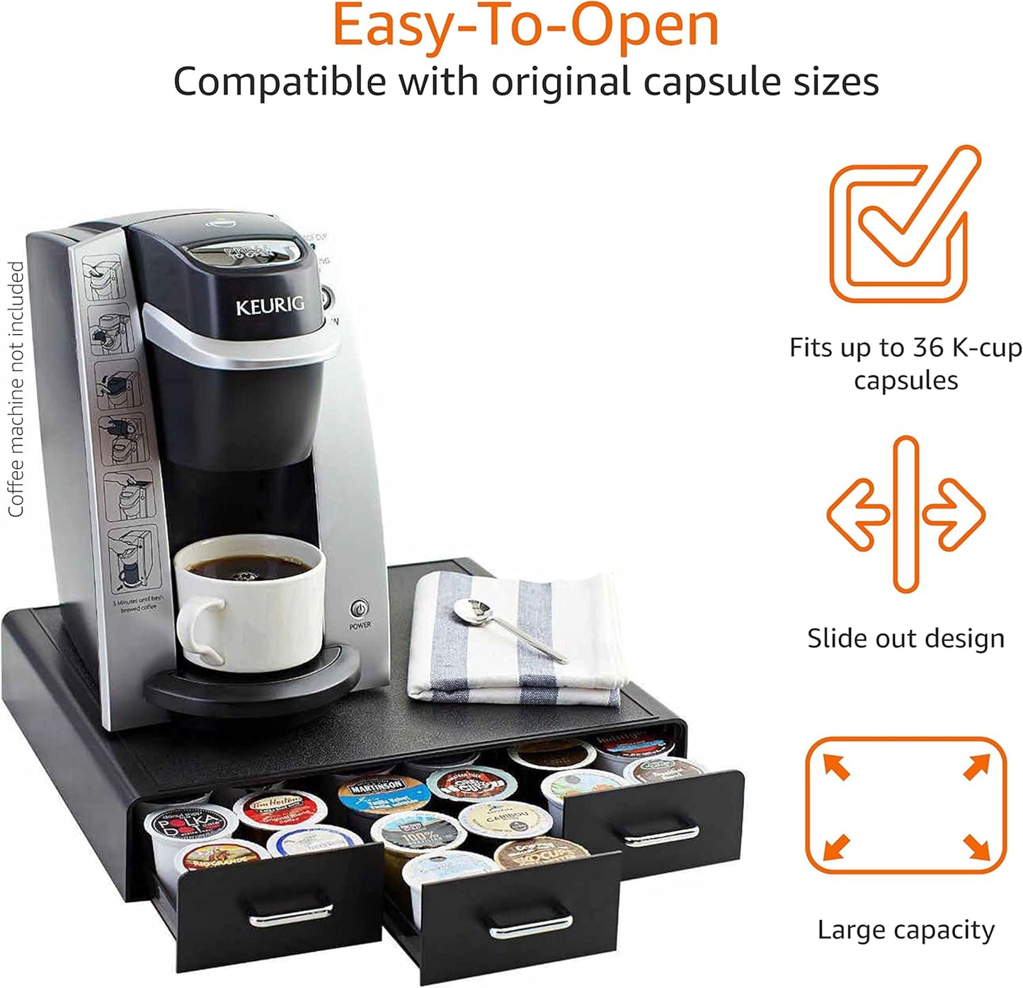 Coffee Pod Storage Drawer for K-Cup Pods - 36 Pod Capacity, Black