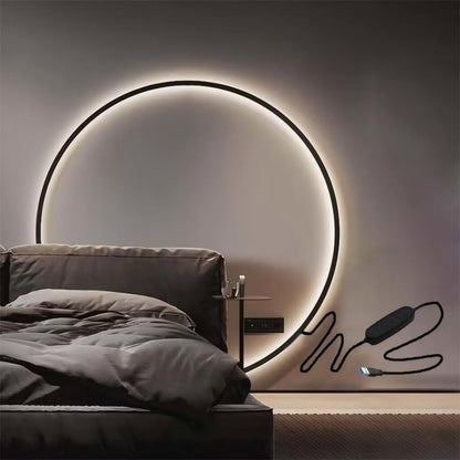 Wall Light Circle 60Cm Indoor LED Ring Wall Light for Living Room Black Wall Lamp round Indirect Light Minimalist Circle Wall Light for Bedroom, Office, Shop, Hallway and Cafe