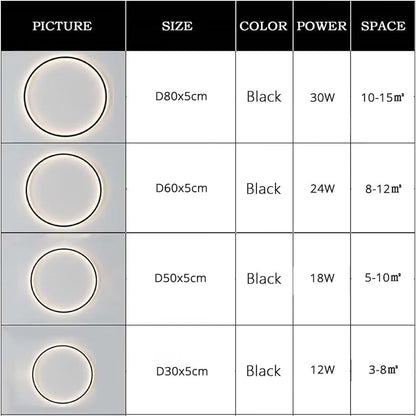 Wall Light Circle 60Cm Indoor LED Ring Wall Light for Living Room Black Wall Lamp round Indirect Light Minimalist Circle Wall Light for Bedroom, Office, Shop, Hallway and Cafe
