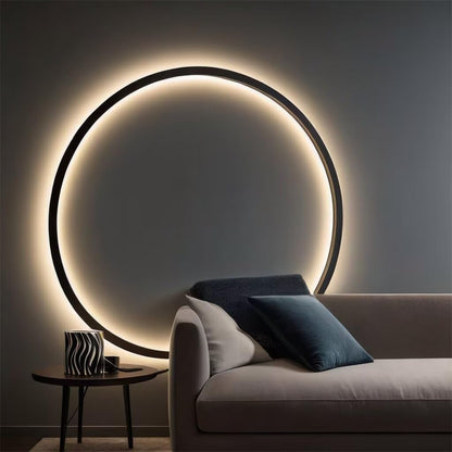 Wall Light Circle 60Cm Indoor LED Ring Wall Light for Living Room Black Wall Lamp round Indirect Light Minimalist Circle Wall Light for Bedroom, Office, Shop, Hallway and Cafe