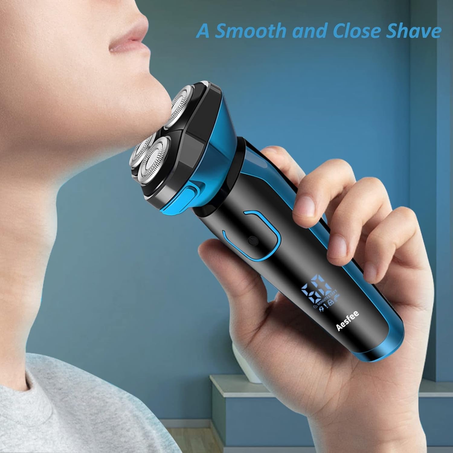 Rasoir Electrique Homme Rechargeable Etanche Wet&Dry Rasoir Electrique 3D Têtes Rotatives Tondeuse Barbe Avec Indicateur De Batterie, Serrure De Voyage
