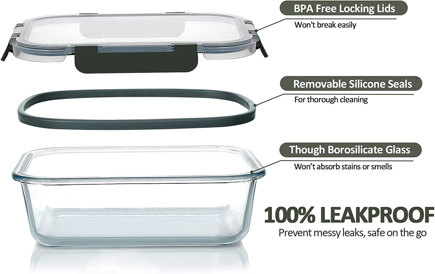 10-Pack Glass Food Storage Container with Lids, Airtight Lunch Bento Boxes, Glass Meal Prep Container,Microwave, Oven, Freezer and Dishwasher Friendly
