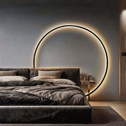 Wall Light Circle 60Cm Indoor LED Ring Wall Light for Living Room Black Wall Lamp round Indirect Light Minimalist Circle Wall Light for Bedroom, Office, Shop, Hallway and Cafe
