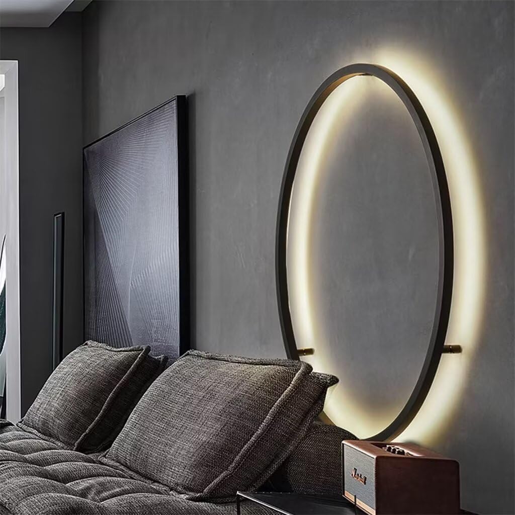 Wall Light Circle 60Cm Indoor LED Ring Wall Light for Living Room Black Wall Lamp round Indirect Light Minimalist Circle Wall Light for Bedroom, Office, Shop, Hallway and Cafe
