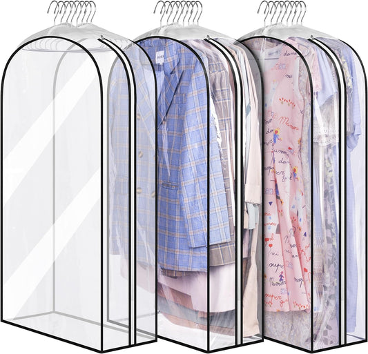 Gusseted Clear Suit Covers Garment Bags for Clothes 100Cm Waterproof Cothes Covers Protector Bags with Side Zip for Coats, Shirts, Dresses, 3 Packs