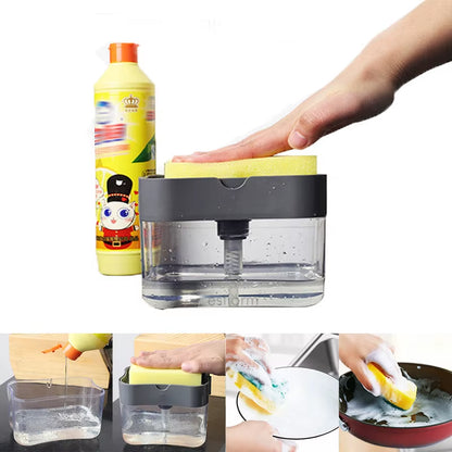 Kitchen Tools Portable Detergent Dispenser Set for Kitchen Dish Soap Box with Sponge Holder Hand Press Foam Soap Dispenser Pump