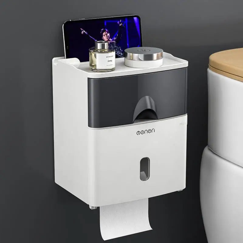 Waterproof Toilet Paper Holder, Wall Mount Shelf, Toilet Paper Tray, Roll Paper Towel Holder Case, Tube Storage Box