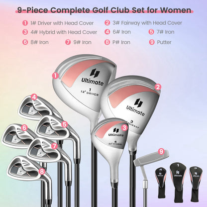 Ladies' 9 Pieces Complete Golf Club Set with 460Cc Alloy Driver