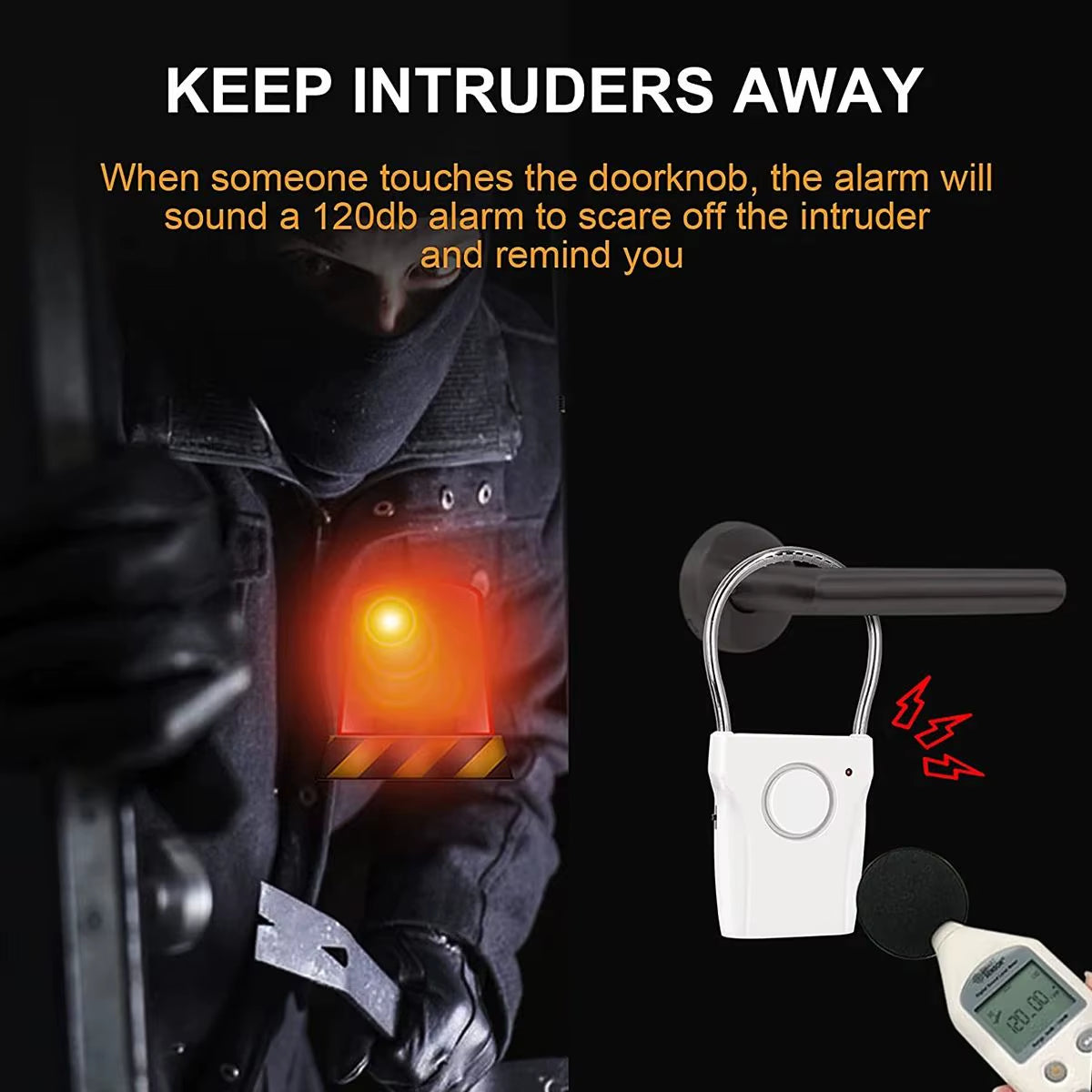 Door Handle Alarm 110Db Door Security Alarm with Adjustable Settings Alarm Equipment Battery Operated for Travel Hotel Security