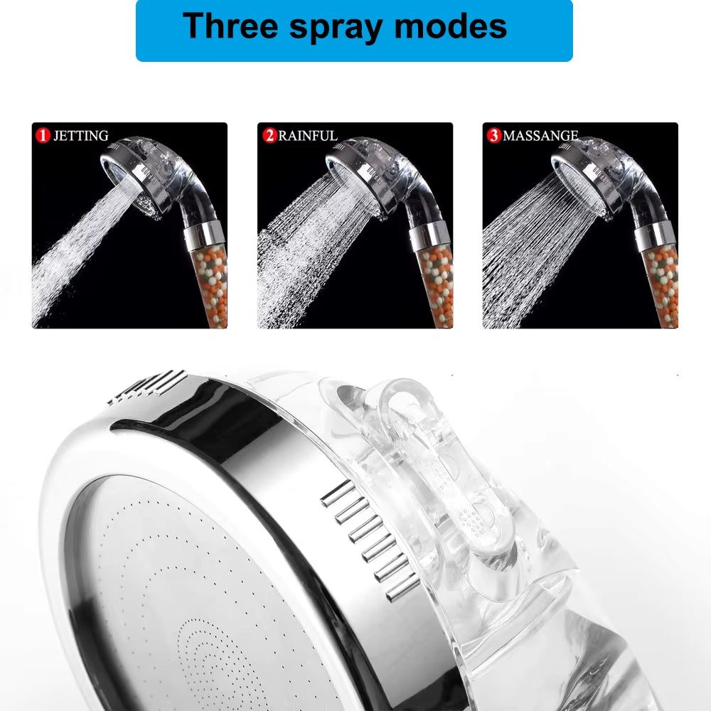 3 Modes Adjustable Handheld Bathroom Shower Heads Pressurized Water Saving Anion Mineral Filter High Pressure Shower Head