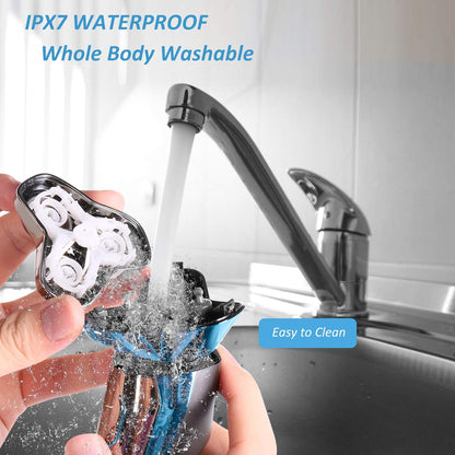 Rasoir Electrique Homme Rechargeable Etanche Wet&Dry Rasoir Electrique 3D Têtes Rotatives Tondeuse Barbe Avec Indicateur De Batterie, Serrure De Voyage