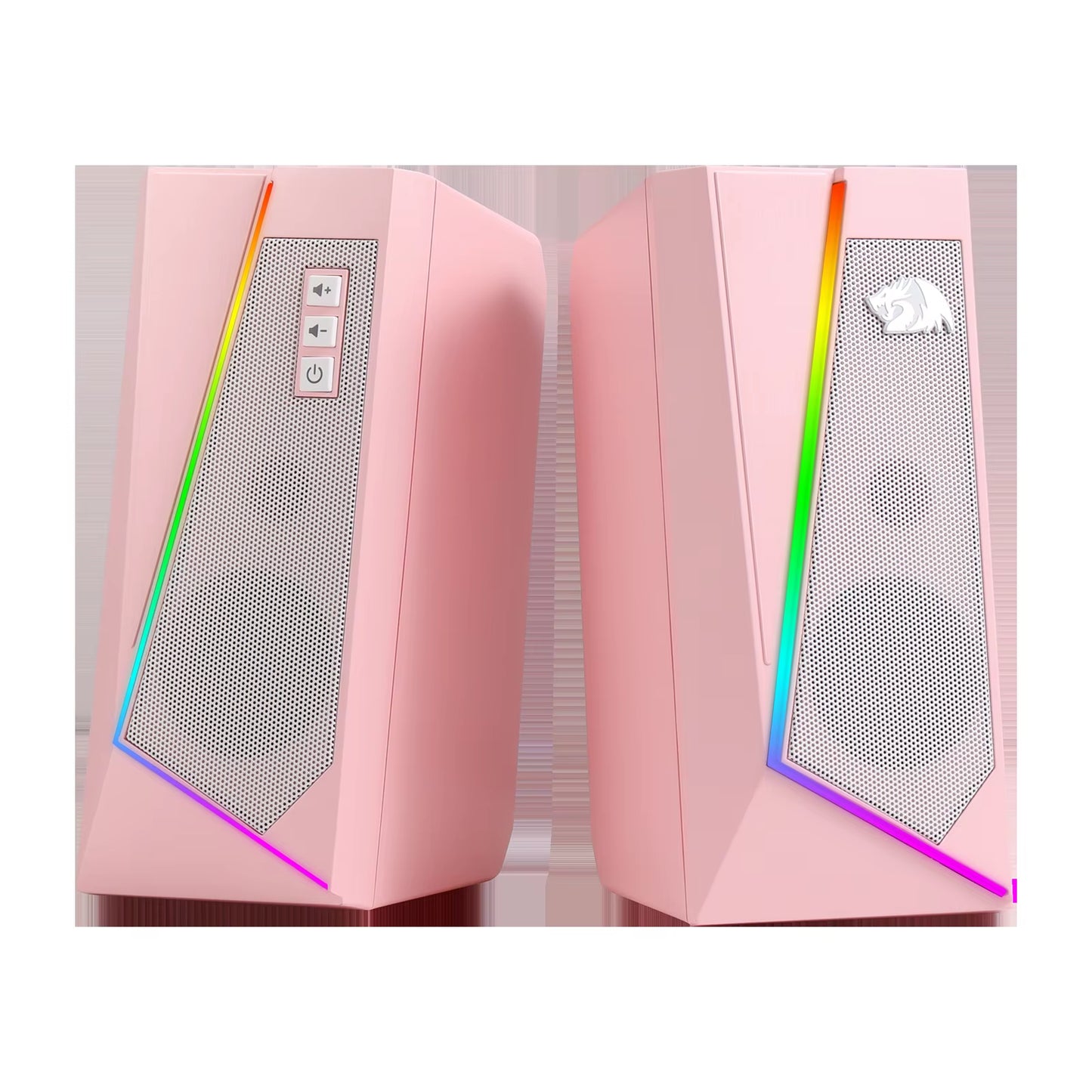 GS520 RGB Desktop Speakers, 2.0 Channel PC Stereo Speaker with 6 Colorful LED Modes, Enhanced Sound, White/Pink