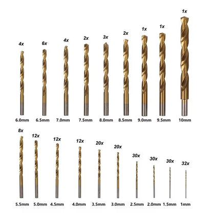 230PCS Titanium Coated Twist Drill Bit Set with Case 135°Tip Metric Drill Bits Size from 1.0-10Mm for Woodworking Plastic Hole