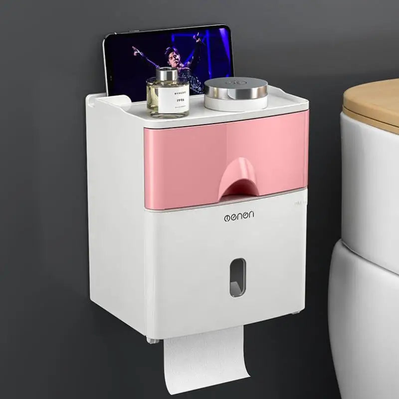 Waterproof Toilet Paper Holder, Wall Mount Shelf, Toilet Paper Tray, Roll Paper Towel Holder Case, Tube Storage Box