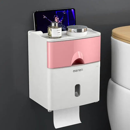 Waterproof Toilet Paper Holder, Wall Mount Shelf, Toilet Paper Tray, Roll Paper Towel Holder Case, Tube Storage Box