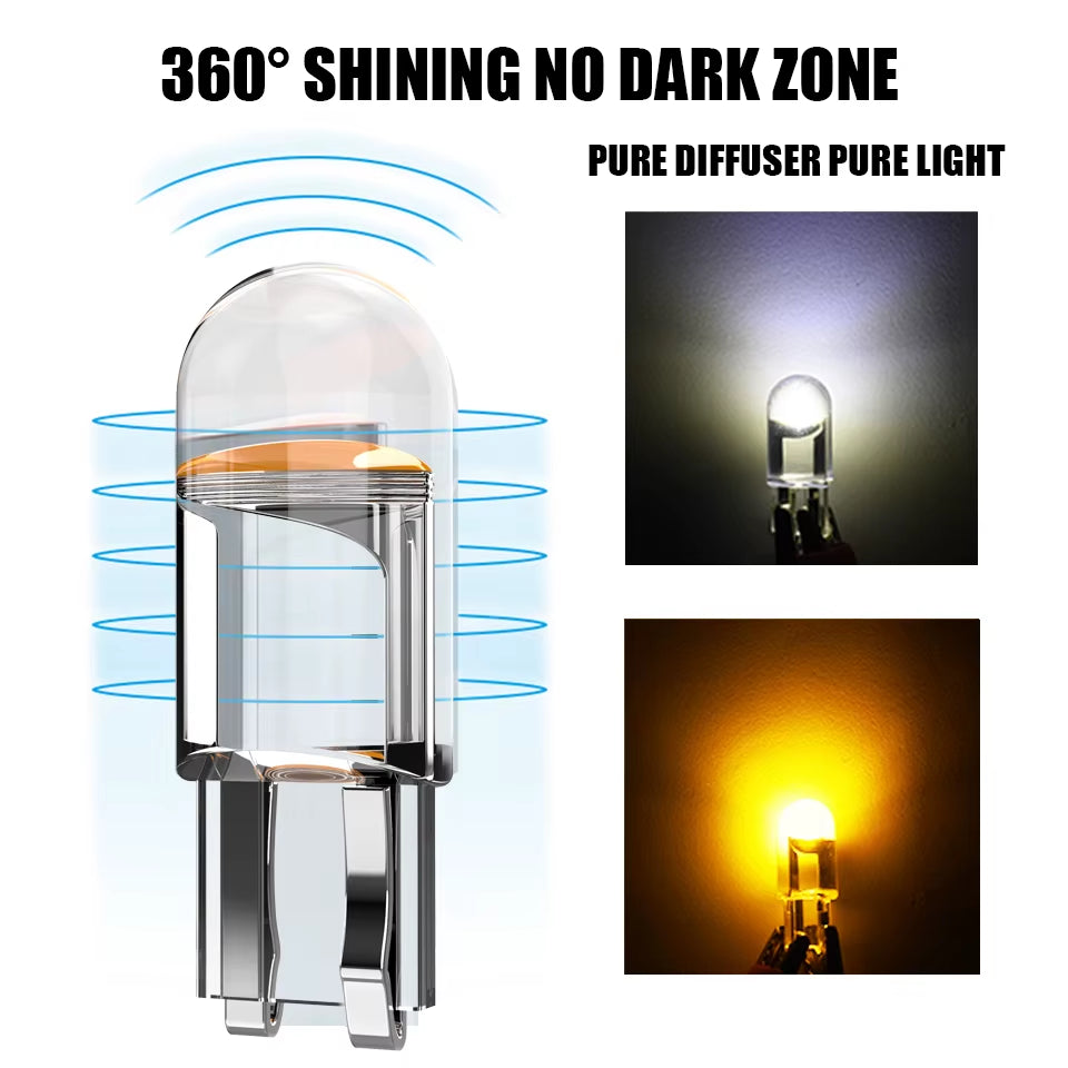 2Xnewest W5W Led T10 Car Light COB Glass 6000K White Auto Automobiles License Plate Lamp Dome Light Reading DRL Bulb Style 12V