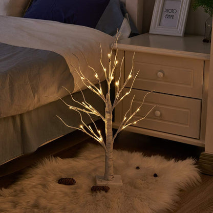 Set of 2 Small Birch Twig Tree Lights Photo Display Tree with 24 Warm White Leds Battery Operated Tabletop Decoration for Xmas Home Party Wedding (60Cm/2Ft)