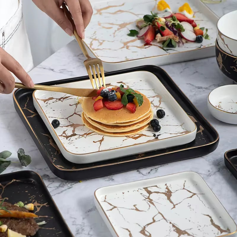 Creative Steak Square Tableware Set Marble Western Dish Ceramic Dish Plate Dish Sushi Desserts Tray