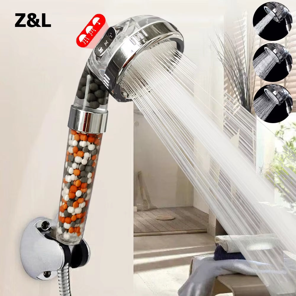 3 Modes Adjustable Handheld Bathroom Shower Heads Pressurized Water Saving Anion Mineral Filter High Pressure Shower Head